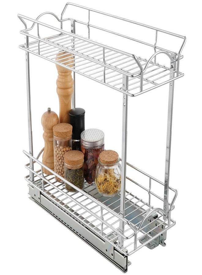 OCG Slide Out Cabinet Organizer for Narrow Cabinet (7" W X 21" D), 2 Tier Pull Out Shelves Slim Sliding Cabinet Organizer and Storage, Chrome - Image 3